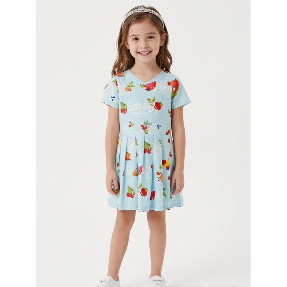 NEW Girls Dress Shorts Sleeves Dress 4T multifruit print - Picture 12 of 14